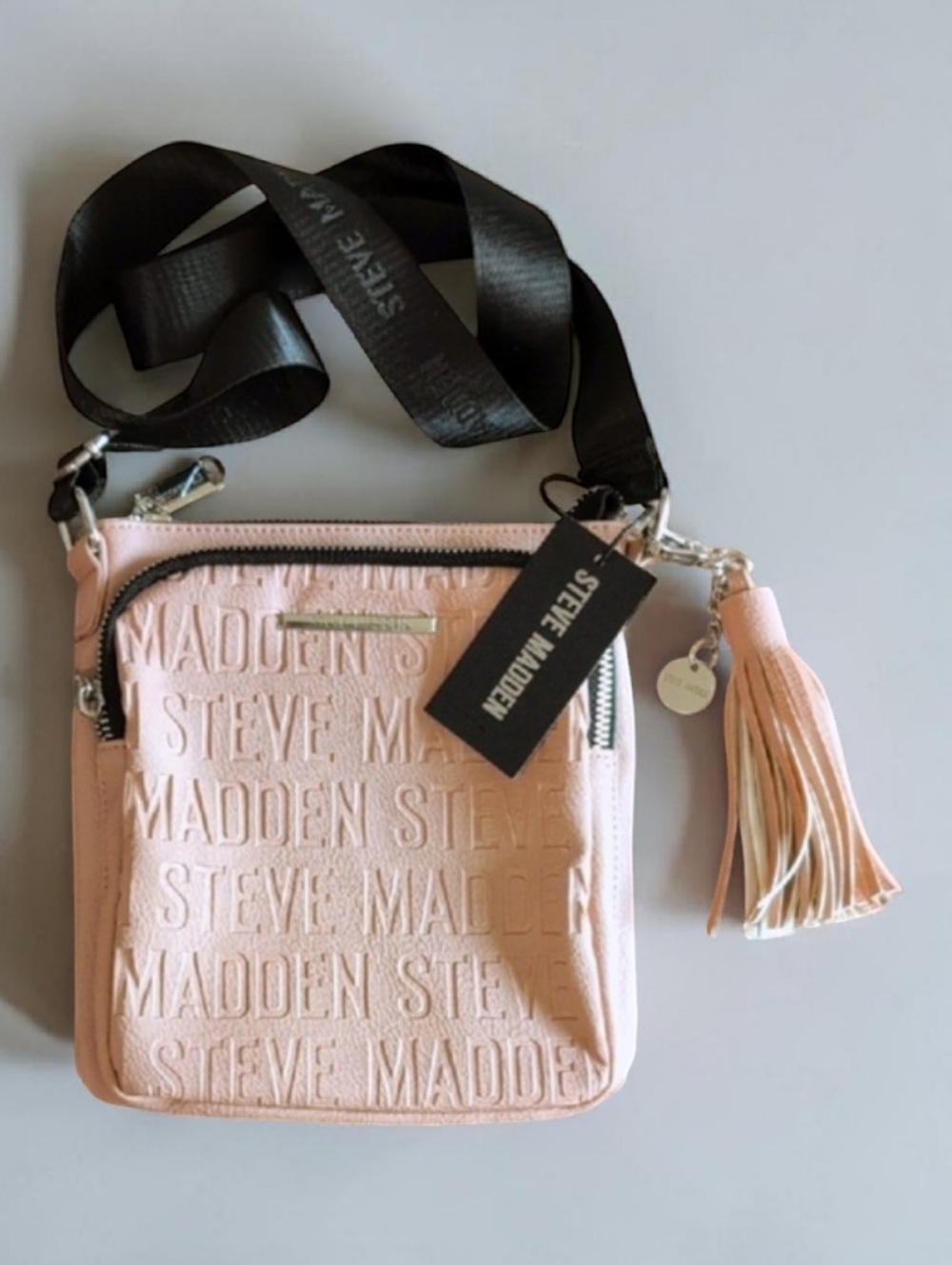 Steve Madden BGlamm Blush Logo Crossbody Bag with Black Tassel